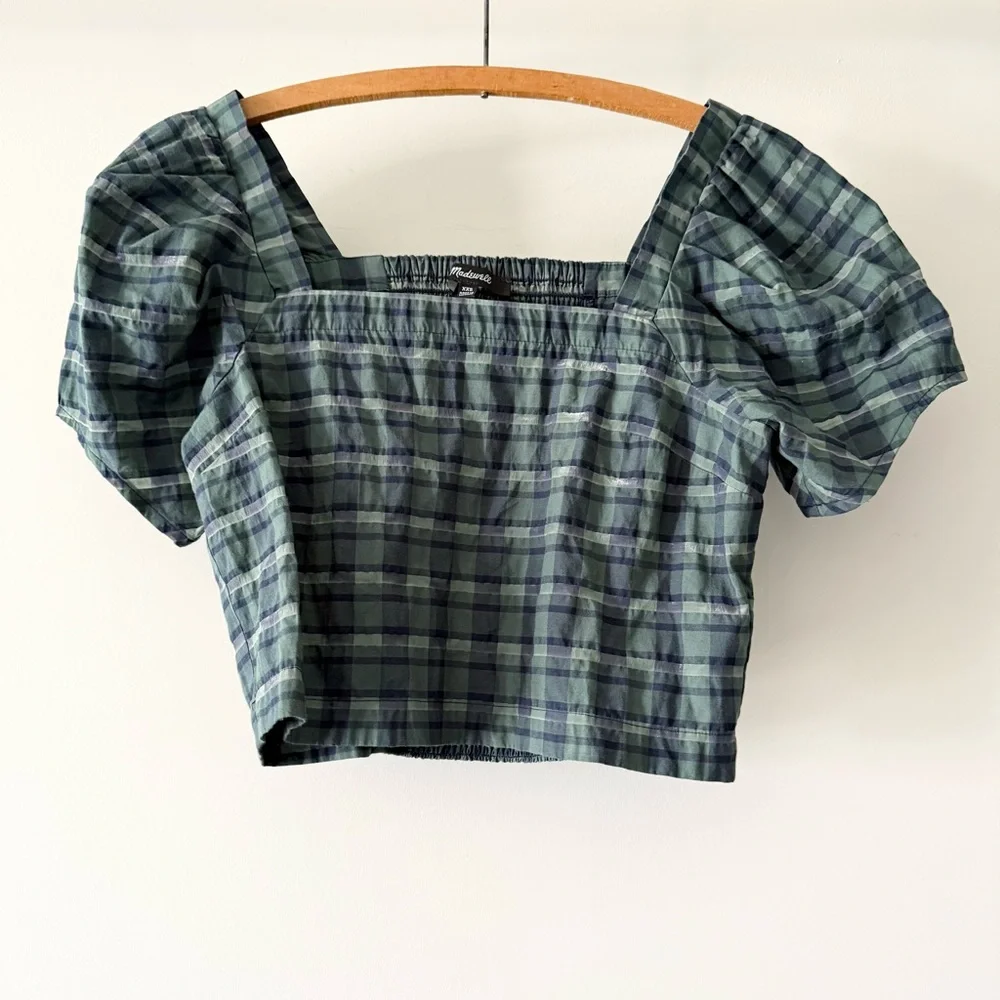 Madewell Hopewell‎ puff sleeve Crop Top in plaid XXS